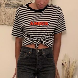 NWT Forever Black & White Stripe Amor T Shirt - S